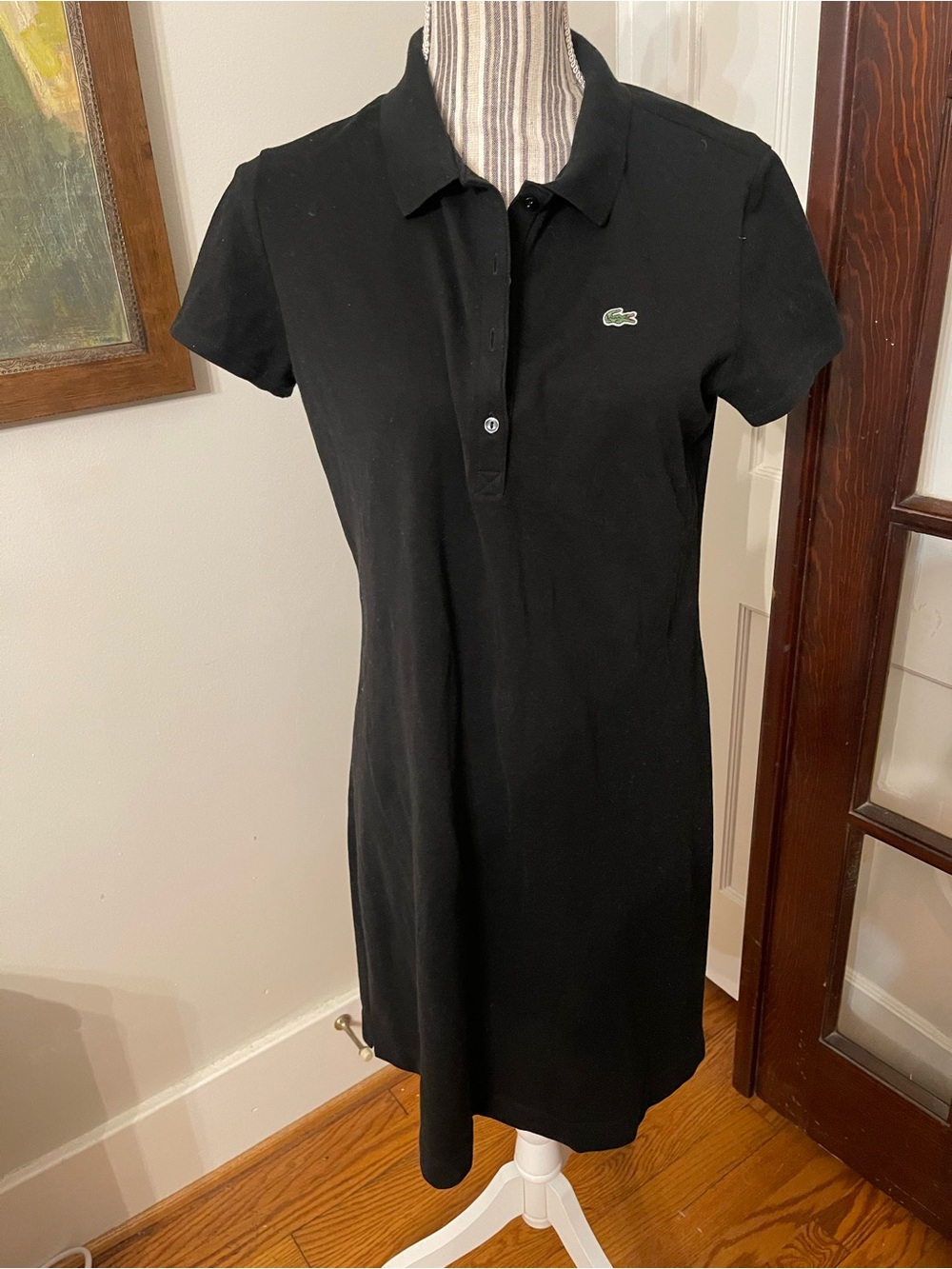 Lacoste Black Polo Mini Dress with Green Croc Logo Size 42/US Medium